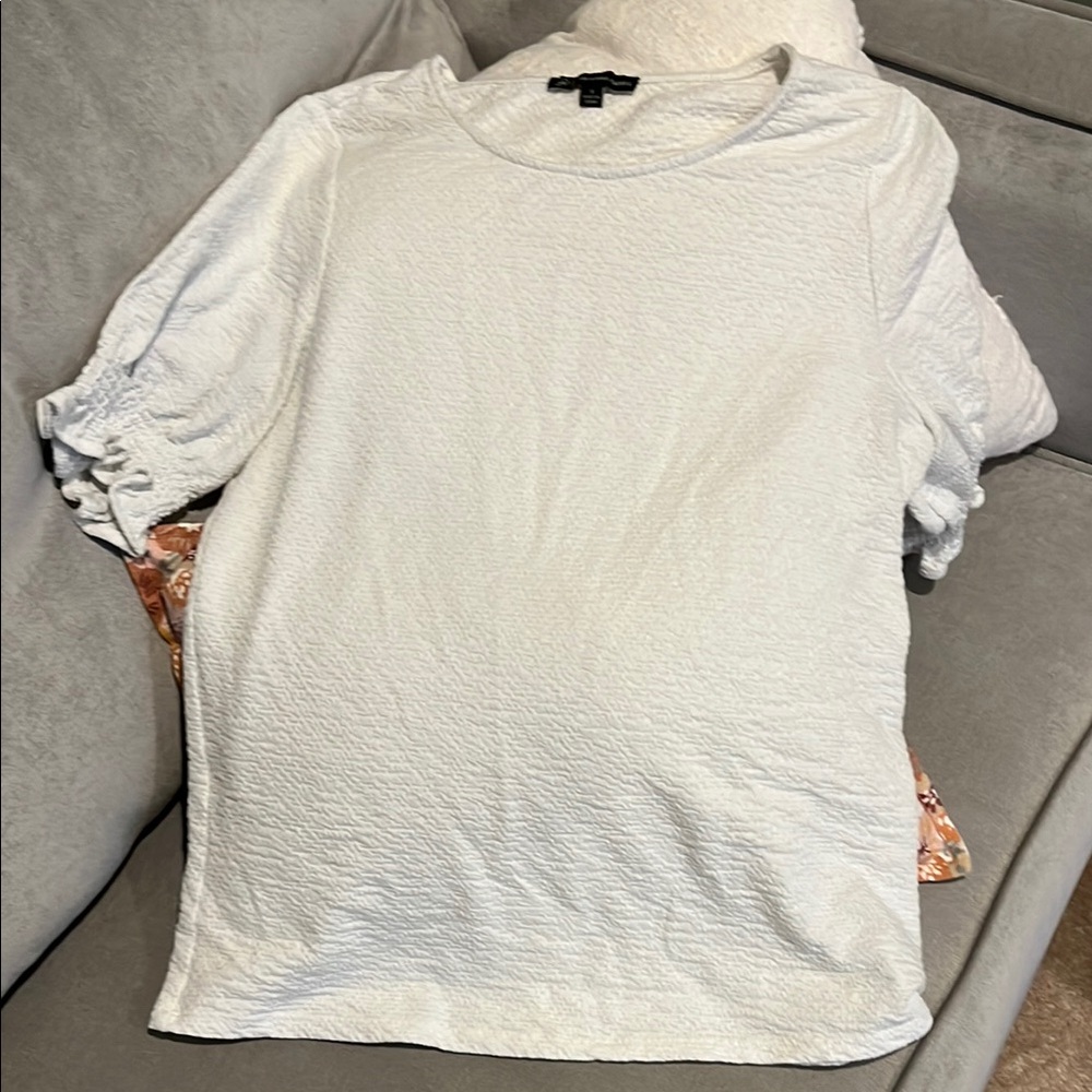 White Textured Top with Puff Sleeves
